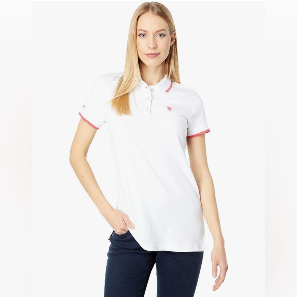 US Polo Assn White Polo Short sleeve collar Shirt Hot Pink Accents